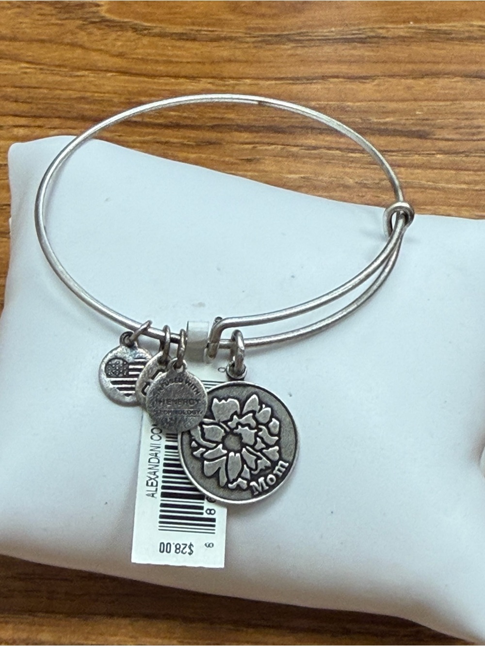 Alex and Ani Silver Floral "Mom" Charm Expandable Bracelet